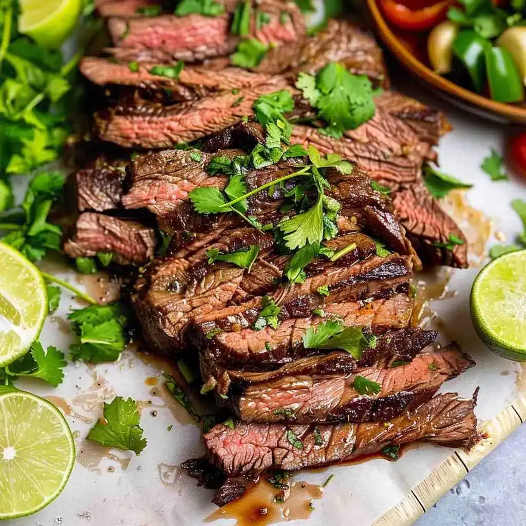 Juicy sliced Flank Steak in the Crock Pot Recipes with herbs and lime ready to serve