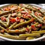 Southern-style green beans in crock pot with bacon and broth