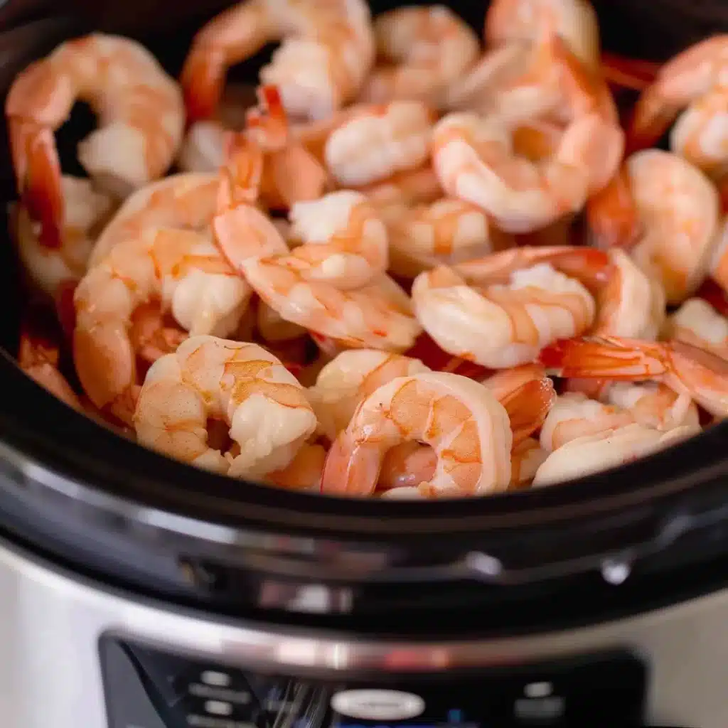 Shrimp in crock pot before cooking for shrimp scampi crock pot recipes