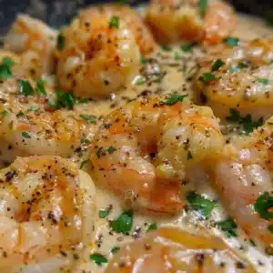 Shrimp scampi being served over angel hair pasta from crock pot