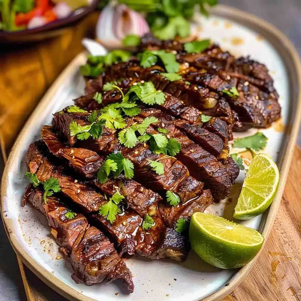 Sliced flank steak in the crock pot recipes with fresh cilantro and lime wedges